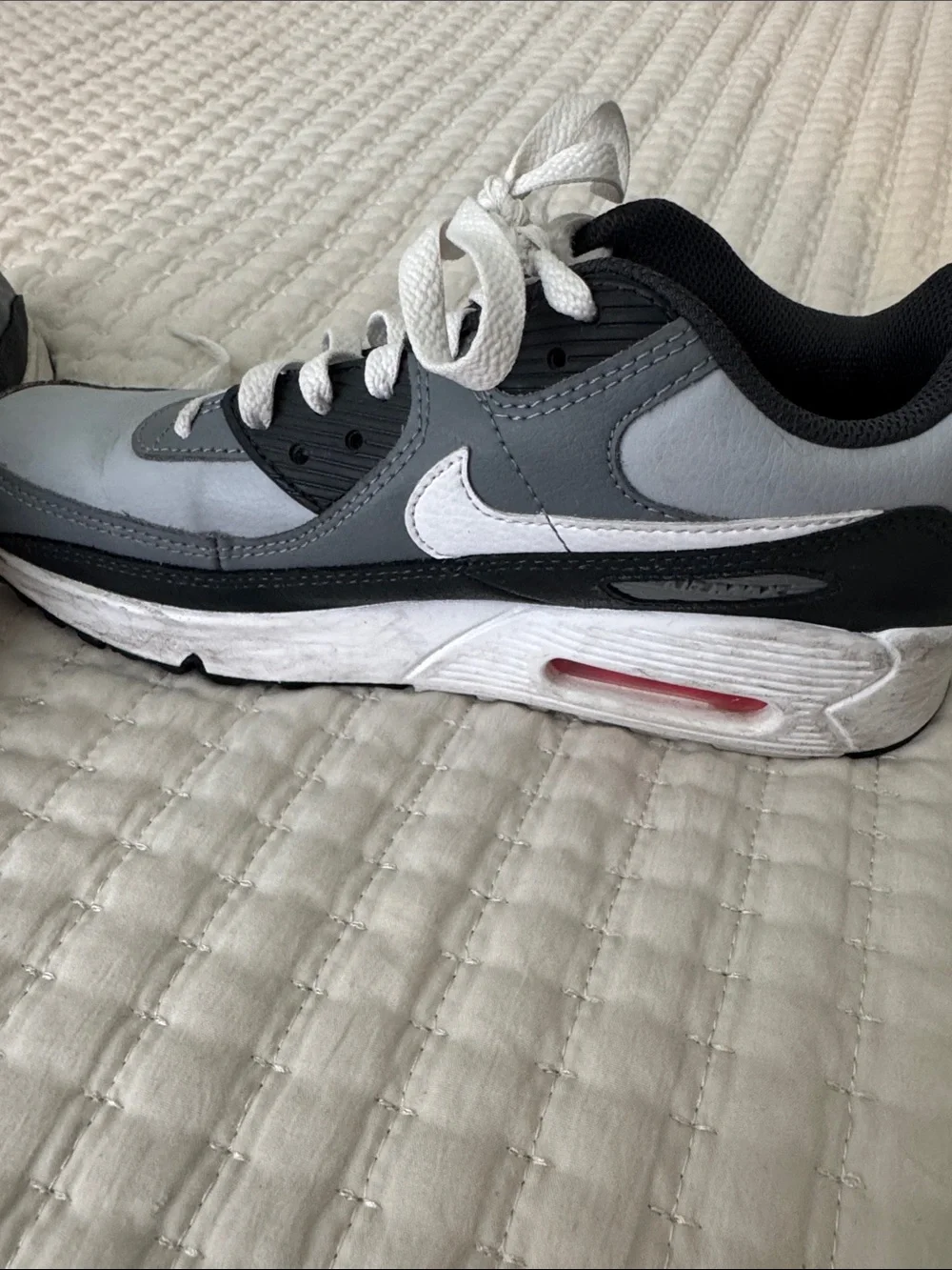 Nike Kids Grey, Black & White Air Sneakers with Red Heel Logo